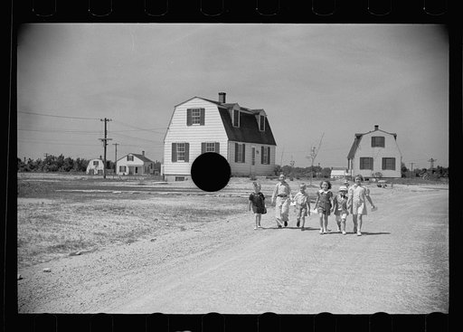Untitled photo, possibly related to: Homestead children coming home from school, Decatur Homesteads, Indiana