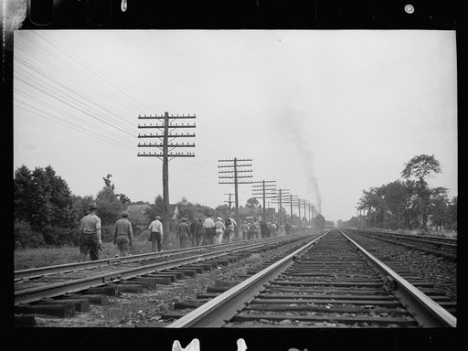 Men leaving work at Greenbelt, Maryland