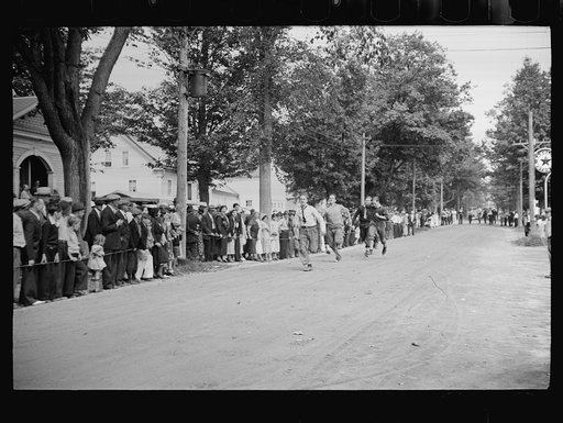 Untitled photo, possibly related to: Start of the two-man wheelbarrow and barrel race. Fair at Albany, Vermont