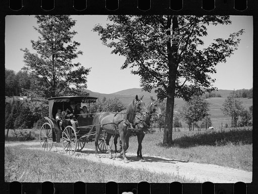 Old Vermont carriage and farm family near North Hyde Park, Vermont