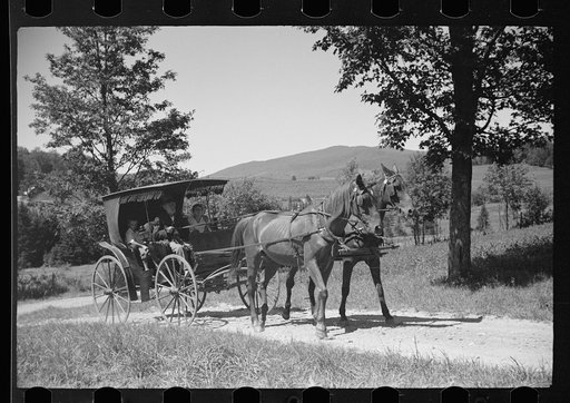 Untitled photo, possibly related to: Old Vermont carriage and farm family near North Hyde Park, Vermont