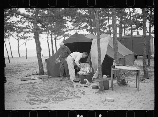 Camping scenes at auto trailer camp at Dennis Port, Massachusetts