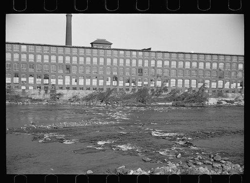Section of Amoskeag looking east from west bank of river, just north of Granite Street Bridge, Manchester, New Hampshire