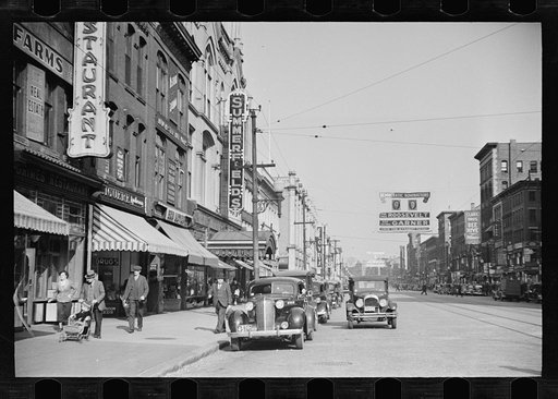 Untitled photo, possibly related to: Street corner scene, Manchester, New Hampshire