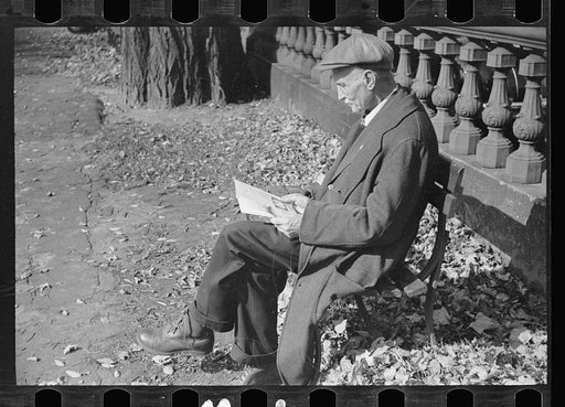 Untitled photo, possibly related to: Man in the park, Manchester, New Hampshire