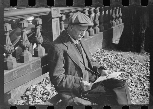 Untitled photo, possibly related to: Man in the park, Manchester, New Hampshire