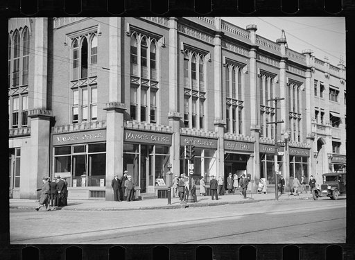 Untitled photo, possibly related to: Street corner scene, Manchester, New Hampshire