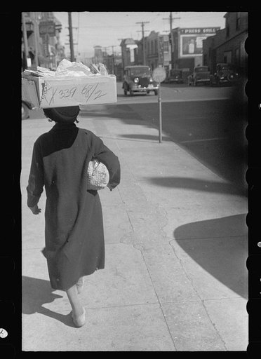 Untitled photo, possibly related to: Negro woman carrying groceries, Newport News, Virginia
