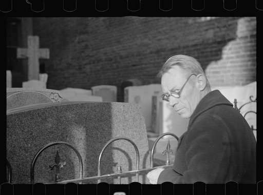 Street scene, Washington, D.C. Proprietor of a tombstone shop