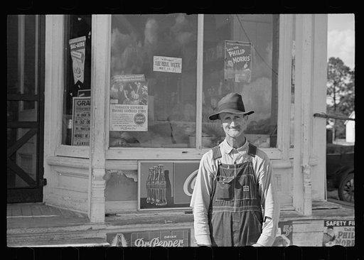 Untitled photo, possibly related to: Farmer outside the cooperative store. Irwinville, Georgia