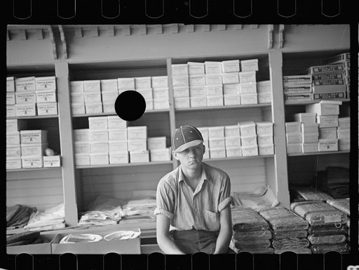Untitled photo, possibly related to: Farm boy in the cooperative store at Irwinville Farms, Georgia