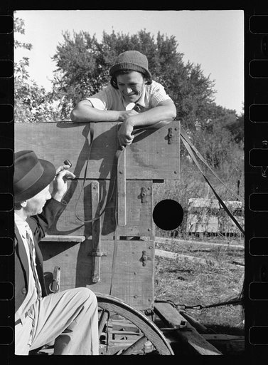 Untitled photo, possibly related to: County supervisor talking with FSA (Farm Security Administration) client. Coffey County, Kansas