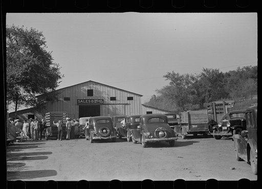 Farmers waiting for auction to begin. Oskaloosa, Kansas