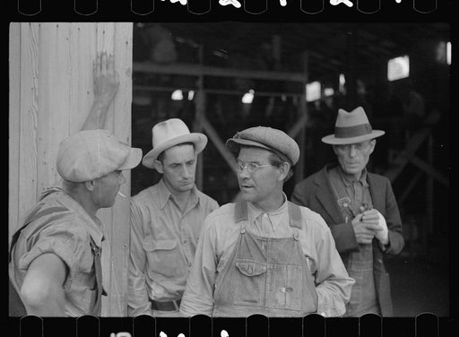 Untitled photo, possibly related to: Farmers waiting for the auction to begin. Oskaloosa, Kansas