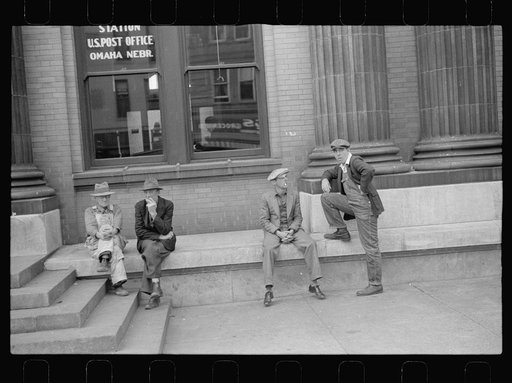 Men in front of the post office, South Omaha, Nebraska