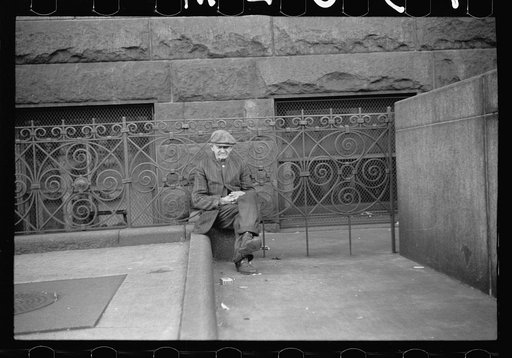Man sitting on the post office, Omaha, Nebraska