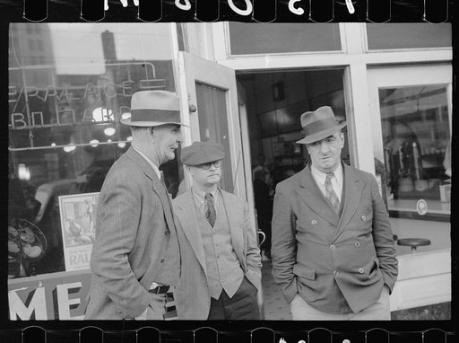 Untitled photo, possibly related to: Men in front of pool hall, Omaha, Nebraska