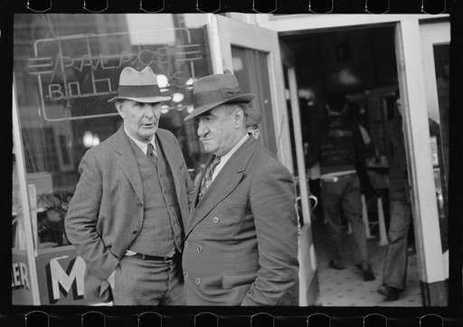 Men in front of pool hall, Omaha, Nebraska