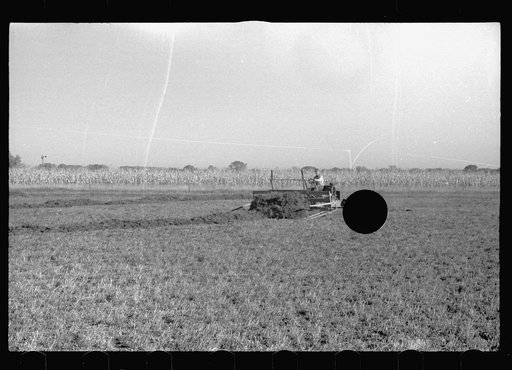Untitled photo, possibly related to: Using a power rake on the alfalfa fields of Dawson County, Nebraska. Dawson County is the greatest alfalfa producing center in the world
