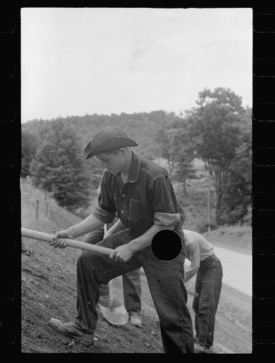 Untitled photo, possibly related to: CCC (Civilian Conservation Corps) boys working at Tygart Valley Homesteads, West Virginia