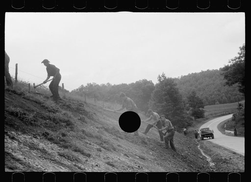 Untitled photo, possibly related to: CCC (Civilian Conservation Corps) boys working at Tygart Valley Homesteads, West Virginia