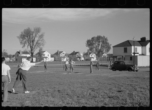Untitled photo, possibly related to: Pitching horseshoes, Greendale, Wisconsin