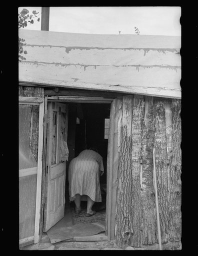Untitled photo, possibly related to: Mrs. Howard, who lives with her daughter in one-room cabin they built themselves, Aitkin County, Minnesota