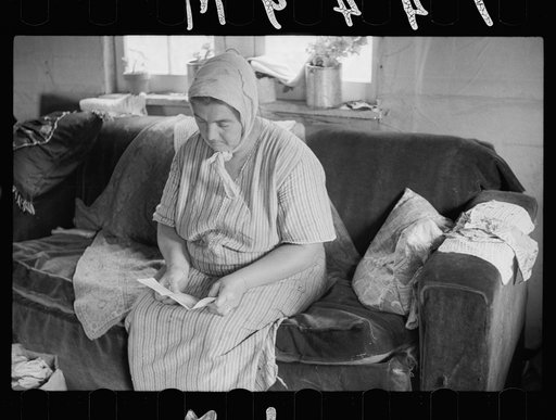 Mrs. Howard with check she has received for milk, Aitkin County, Minnesota
