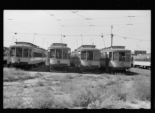 Streetcars in car yard, Minneapolis, Minnesota