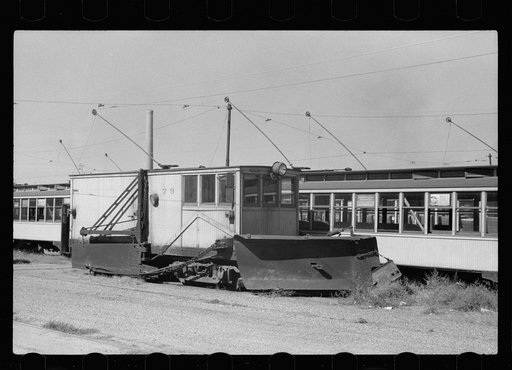 Snowplow in streetcar yard, Minneapolis, Minnesota