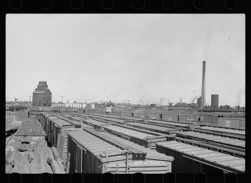 Untitled photo, possibly related to: Railroad yards, Minneapolis, Minnesota