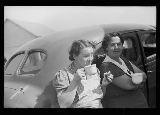 Untitled photo, possibly related to: Ladies who are serving lunch at auction near Tenstrike, Minnesota