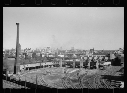 Untitled photo, possibly related to: Railroad yards, wholesale district, Minneapolis, Minnesota