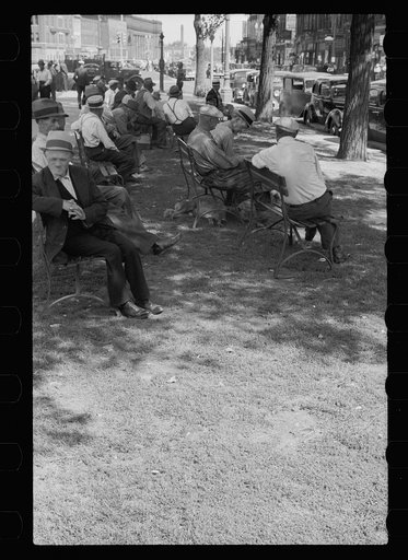 Untitled photo, possibly related to: Men sitting in the park, Gateway District, Minneapolis, Minnesota