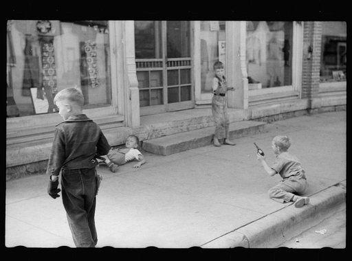 Untitled photo, possibly related to: Toy gun fight, Boscobel, Wisconsin