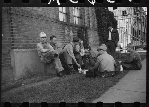 Untitled photo, possibly related to: Lunch hour, employees of tractor factory, Minneapolis, Minnesota