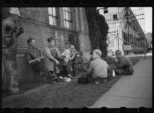 Untitled photo, possibly related to: Lunch hour, employees of tractor factory, Minneapolis, Minnesota
