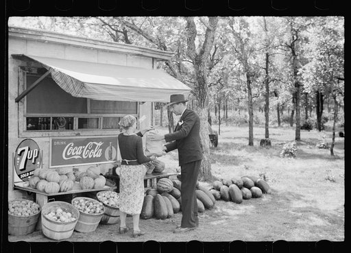Making a purchase at farmer's roadside stand, Eau Clair County, Wisconsin