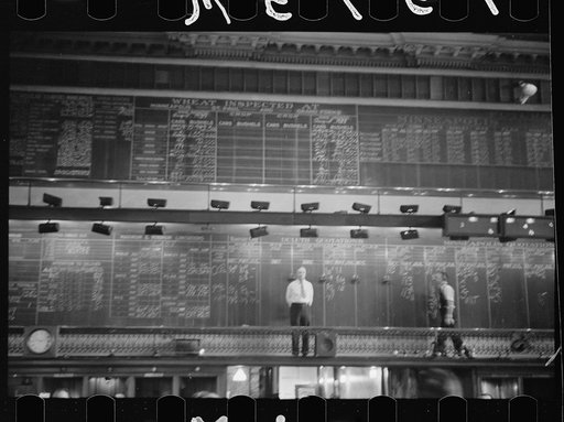 Untitled photo, possibly related to: Bidding on futures, Minneapolis Grain Exchange, Minnesota