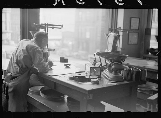 Untitled photo, possibly related to: Testing for impurities in wheat at Minnesota grain inspection dept., Minneapolis, Minnesota