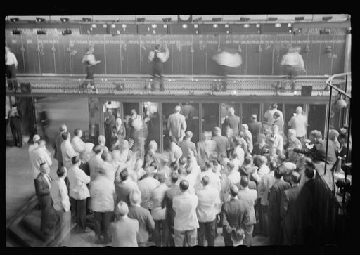 Untitled photo, possibly related to: Bidding on futures, Minneapolis Grain Exchange, Minnesota