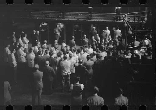 Untitled photo, possibly related to: Bidding on futures, Minneapolis Grain Exchange, Minnesota