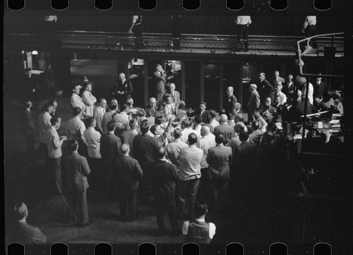 Untitled photo, possibly related to: Bidding on futures, Minneapolis Grain Exchange, Minnesota