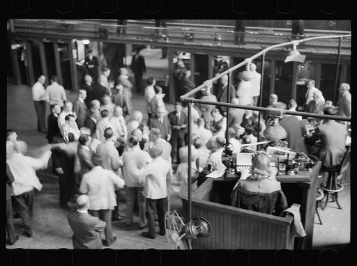 Untitled photo, possibly related to: Bidding on futures, Minneapolis Grain Exchange, Minnesota