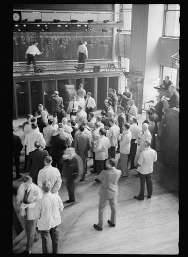 Untitled photo, possibly related to: Bidding on futures, Minneapolis Grain Exchange, Minnesota