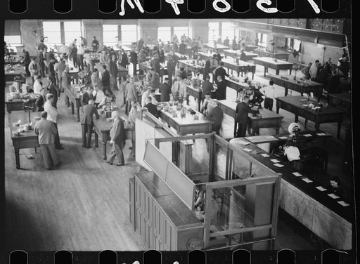 Untitled photo, possibly related to: Buyer at open grain market, Minneaplis Grain Exchange, Minnesota