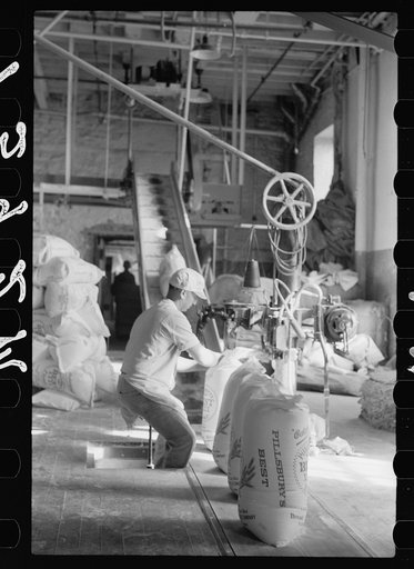 Untitled photo, possibly related to: Packing flour, Pillsbury mills, Minneapolis, Minnesota
