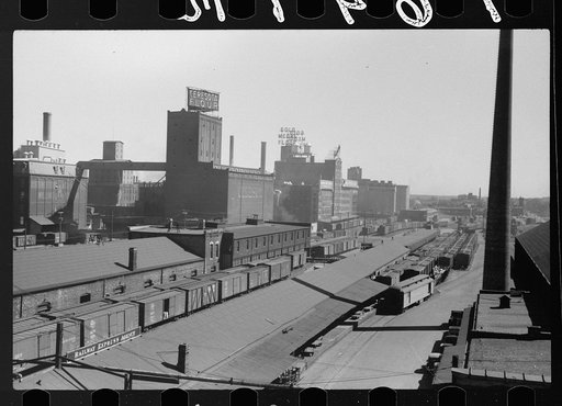 Flour mills and railroad cars, Minneapolis, Minnesota