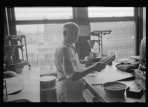 Untitled photo, possibly related to: Grain inspector at state grain inspection deptartment, Minneapolis, Minnesota