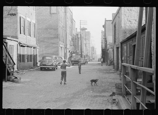 Boys playing in alley, Dubuque, Iowa